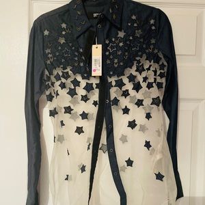 Denim & sheer Diesel ladies button down shirt